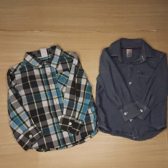 Toddler Boys Plaid And Denim Look Long Sleeve Button Down Bundle 2T - Picture 1 of 10
